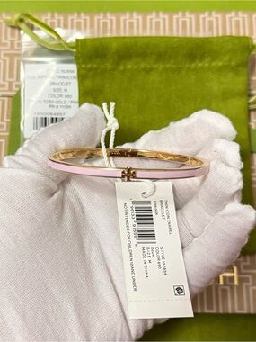 Tory Burch Pink Thin Enamel Logo Bangle Bracelet Size Medium NWT